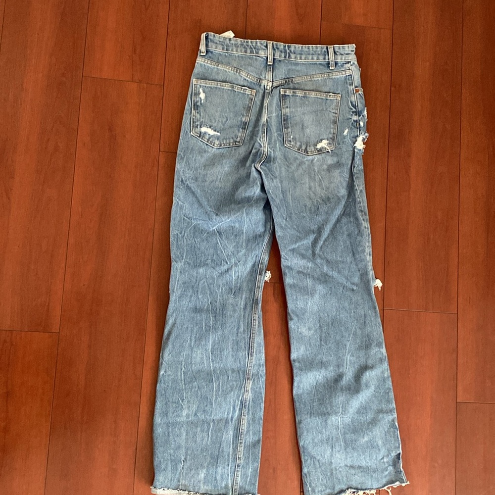 Zara Wide Leg Full Length Distressed Ripped Raw Hem Jeans - Picture 4 of 4